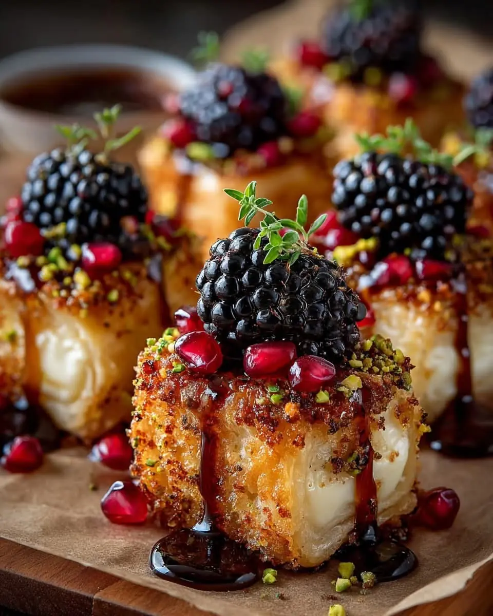 🧀 Crispy Baked Brie Puff Pastry Bites with Blackberries & Pomegranate