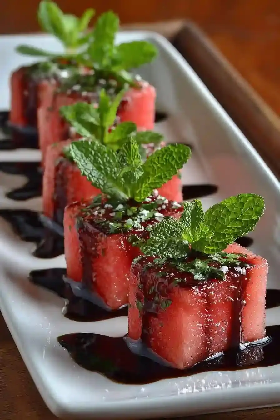 Grilled Watermelon with Balsamic Glaze, Fresh Mint & Flaky Sea Salt
