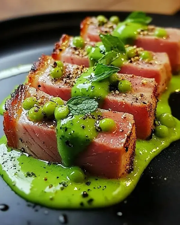 Seared Ahi Tuna with Creamy Pea & Herb Purée