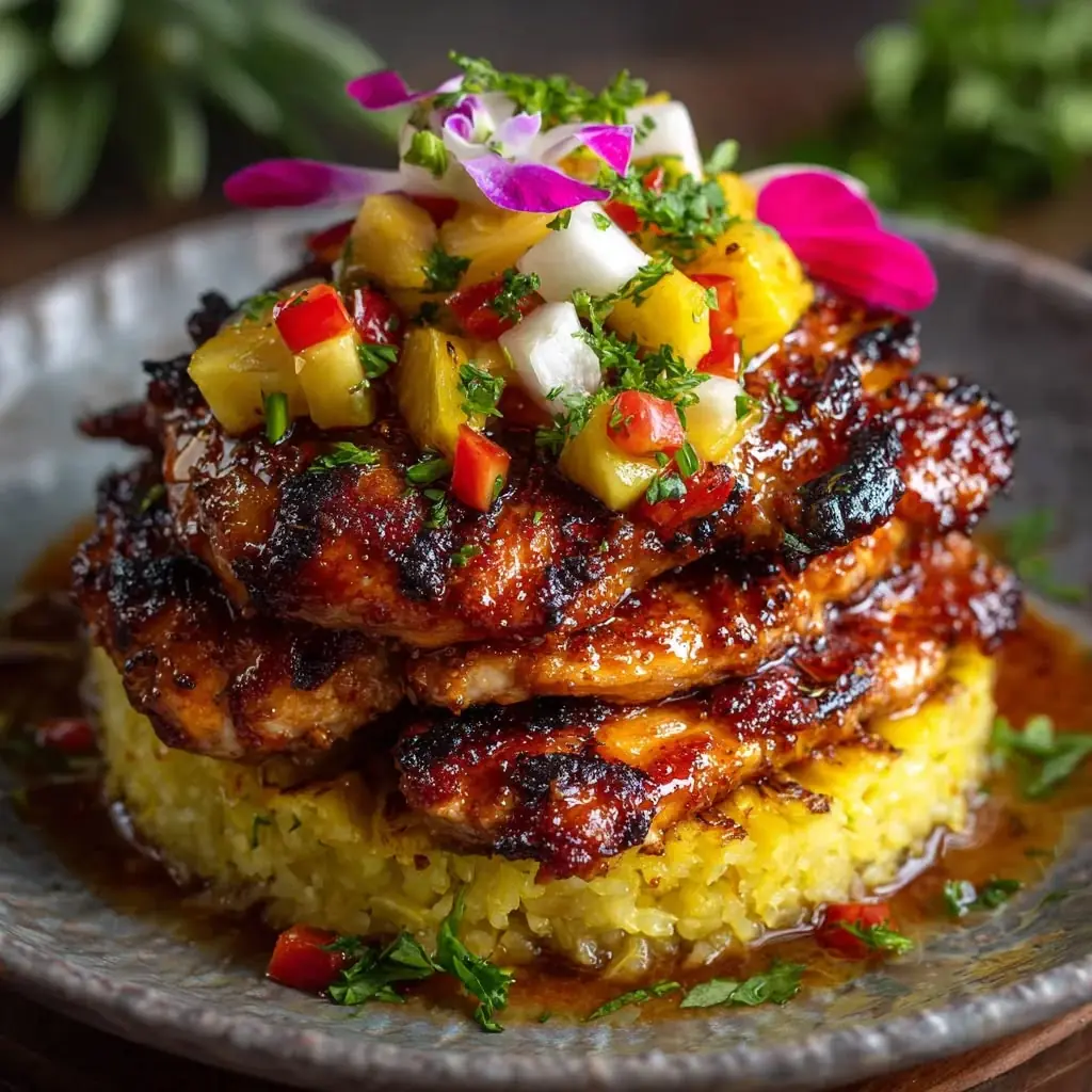 Caribbean Jerk Chicken with Coconut Rice & Pineapple Salsa