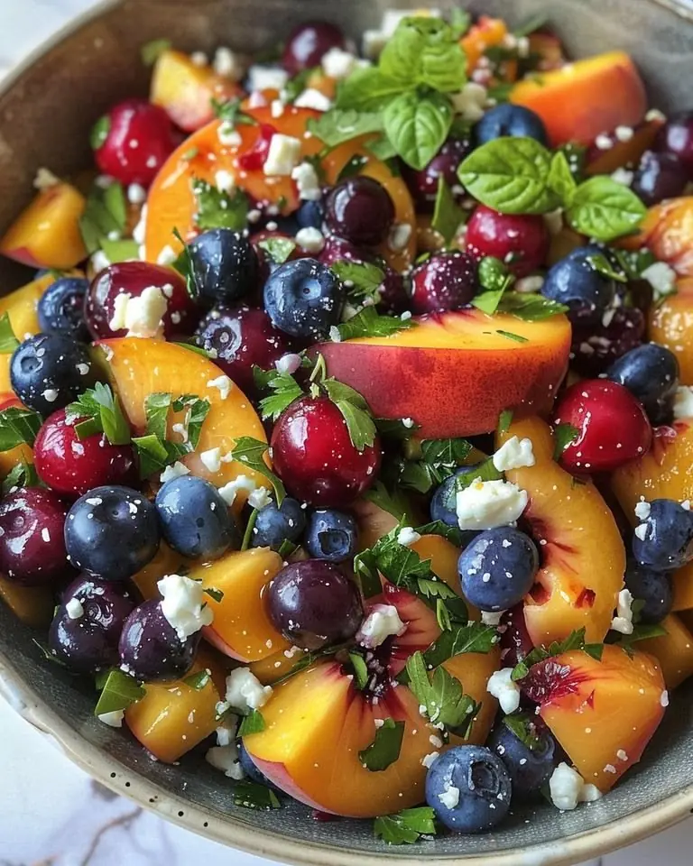 Grilled Peach & Blueberry Summer Salad with Honey Balsamic Dressing