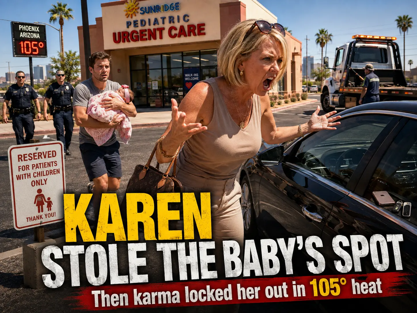 Karen steals a baby's parking spot and gets locked out