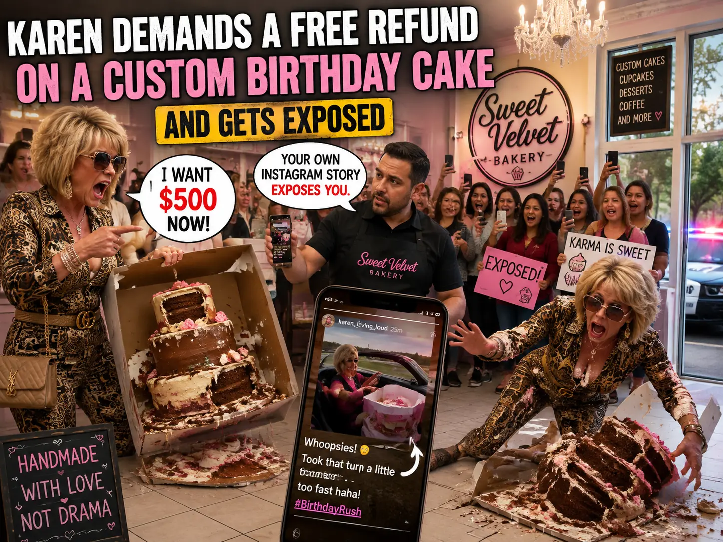 Karen demands a free refund on a custom birthday cake and gets exposed
