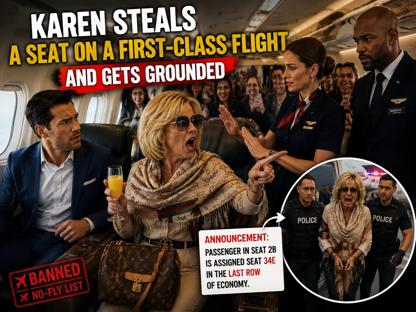 Karen steals a seat on a first-class flight and gets grounded