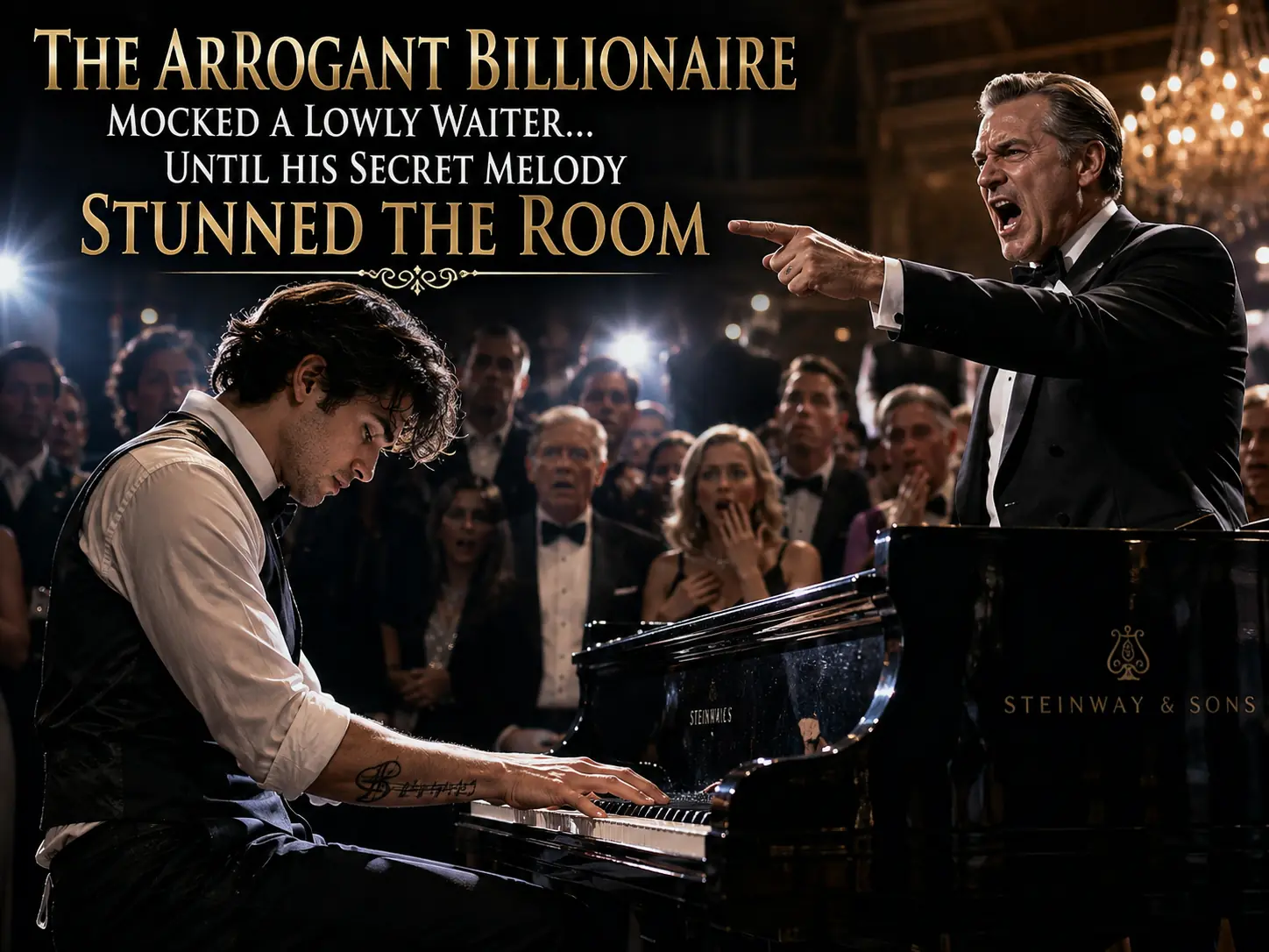 The Arrogant Billionaire Mocked a Lowly Waiter... Until His Secret Melody Stunned the Room