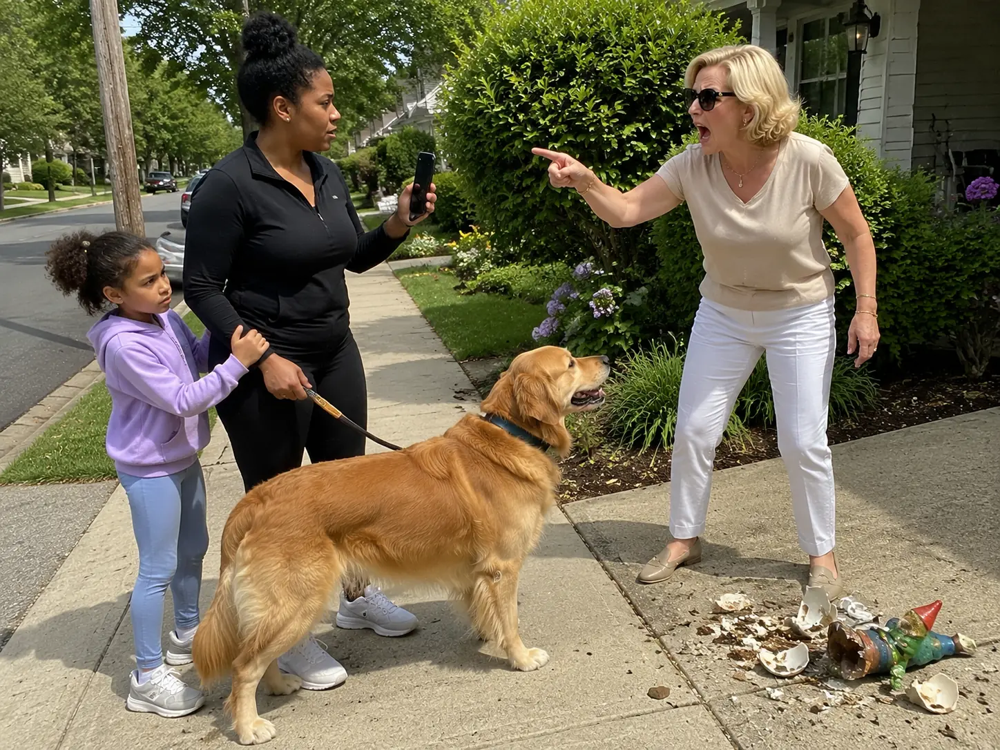 Mother Harassed by Karen While Walking Dog on Sidewalk