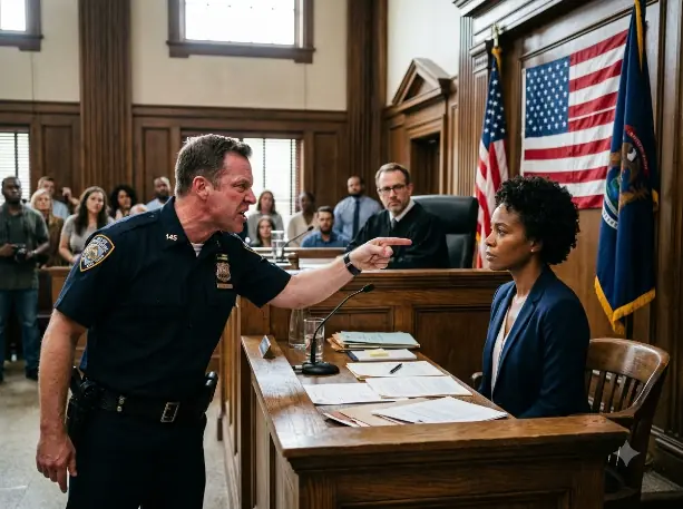 "SHUT YOUR MOUTH!" AN ARROGANT COP BRUTALLY HUMILIATES A QUIET BLACK WOMAN ON THE WITNESS STAND, UNAWARE THAT THE POWERFUL MAN WATCHING FROM THE SHADOWS IS ABOUT TO END HIS ENTIRE CAREER. YOU WON'T BELIEVE THIS SICKENING ABUSE OF POWER!
